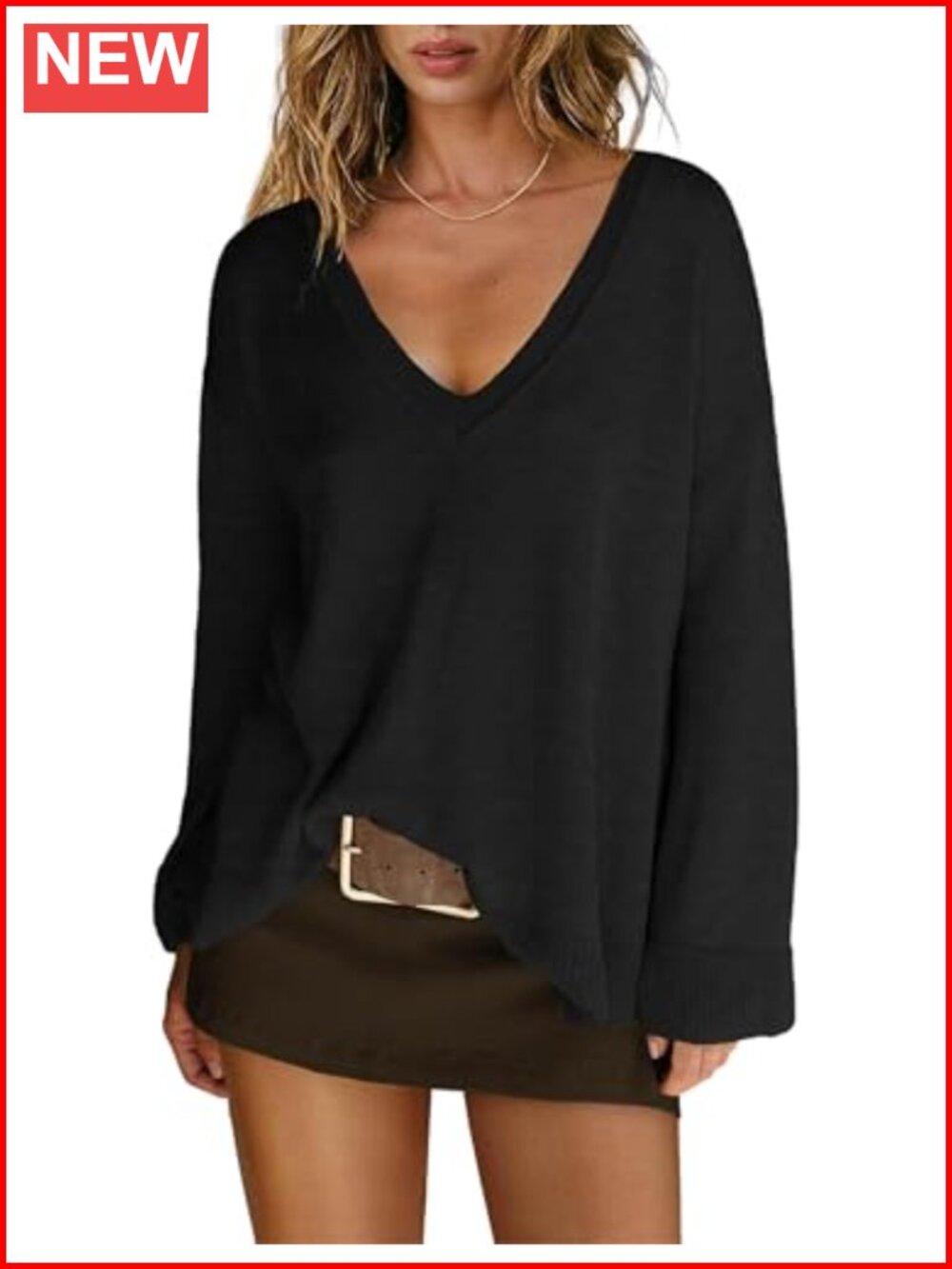Oversized V Neck Lightweight Knit Tunic Pullover Sweater